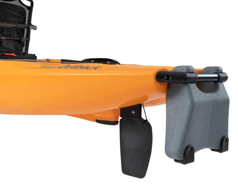 Slide: The Image of 2023 Hobie Outback kayak rear view with rudder and storage compartment. - 23