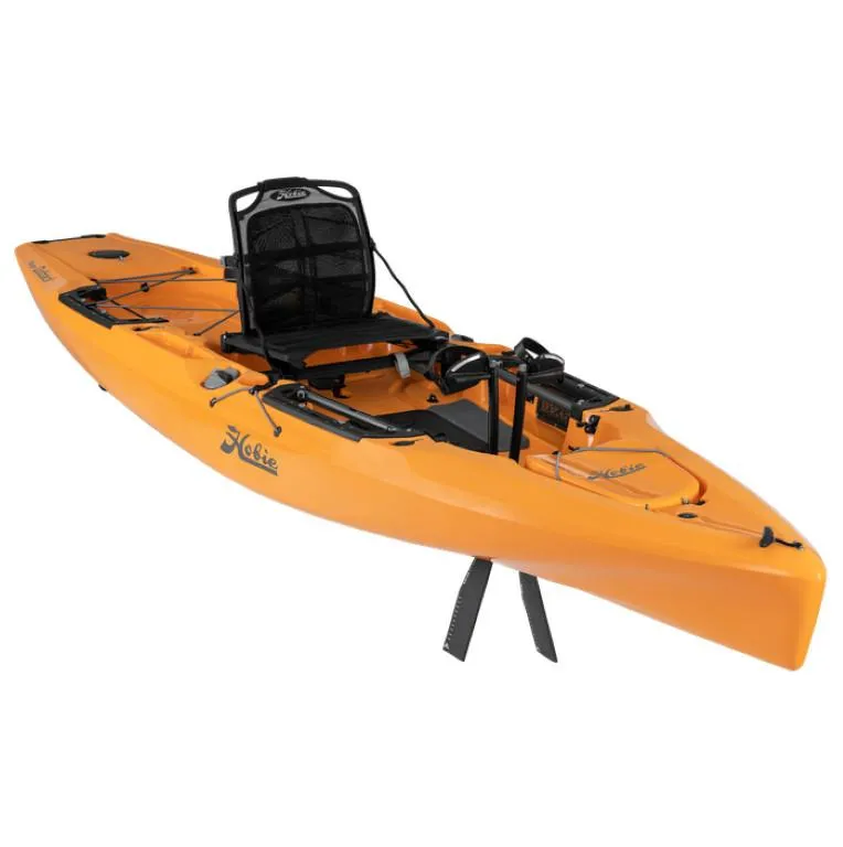 Slide: The Image of 2023 Hobie Outback kayak in orange with adjustable seat and pedal drive system. - 7