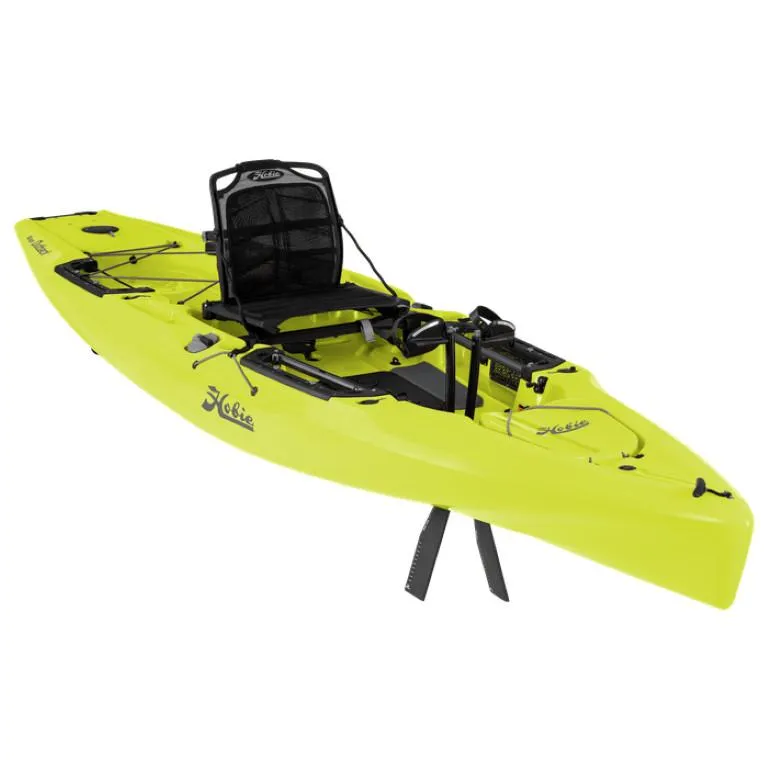 Slide: The Image of 2023 Hobie Outback kayak in bright yellow with adjustable seat and pedal system. - 8