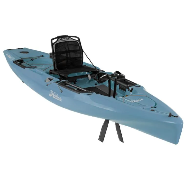 Slide: The Image of 2023 Hobie Outback kayak in blue with adjustable seat and pedal drive system. - 9