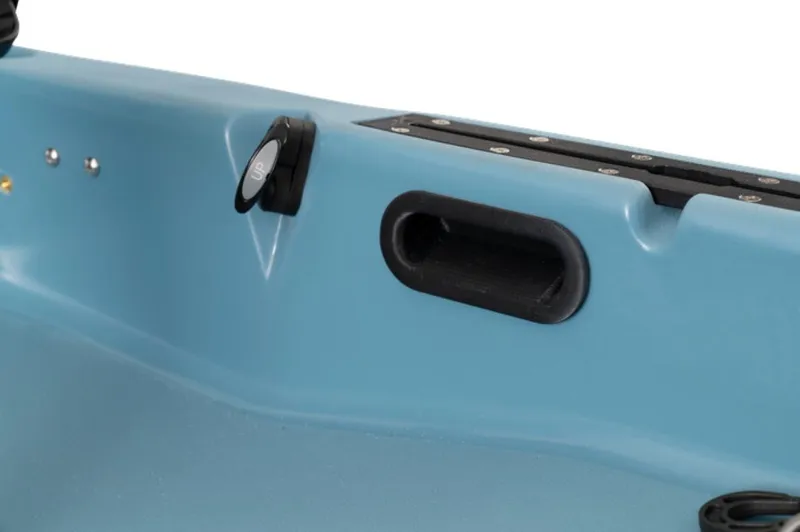 Slide: The Image of 2023 Hobie Compass Duo kayak close-up showing handle and accessory mount. - 8