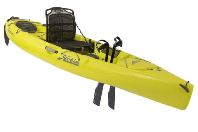 Slide: The Image of 2023 Hobie Revolution 11 yellow kayak with pedal drive system. - 10