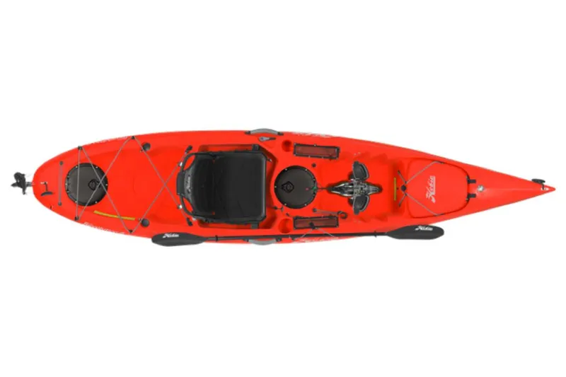 Slide: The Image of 2023 Hobie Revolution 11 kayak, top view, bright red color. - 12