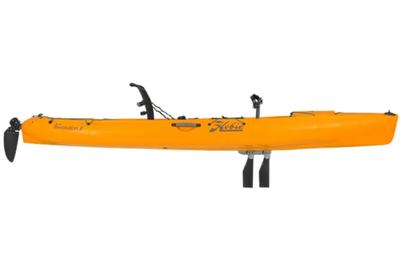 Slide: The Image of 2023 Hobie Revolution 11 kayak, side view, bright orange. - 17