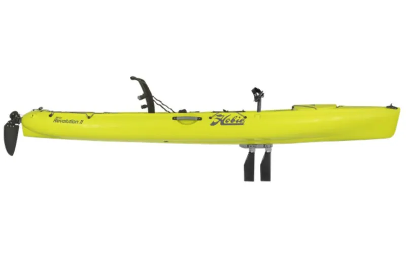 Slide: The Image of 2023 Hobie Revolution 11 kayak, yellow, side view. - 19