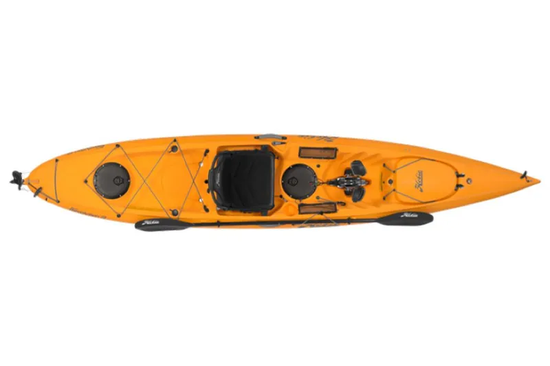 Slide: The Image of 2023 Hobie Revolution 13 kayak, top view, bright orange color. - 17