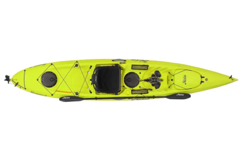Slide: The Image of 2023 Hobie Revolution 13 kayak, top view, bright yellow. - 18