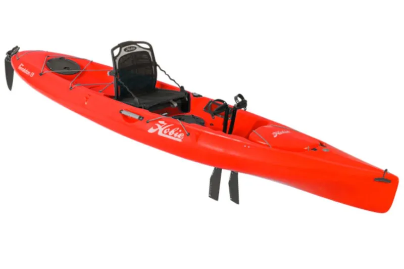 Slide: The Image of 2023 Hobie Revolution 13 red kayak with pedal drive system. - 24