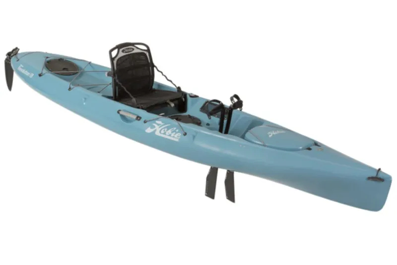 Slide: The Image of 2023 Hobie Revolution 13 kayak in blue with pedal drive system. - 27