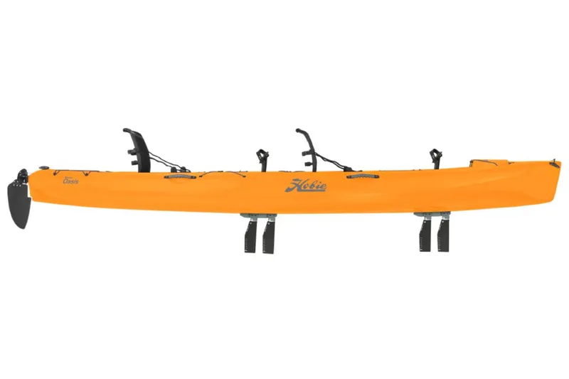 Slide: The Image of 2022 Hobie Mirage Oasis kayak, bright orange, side view. - 14