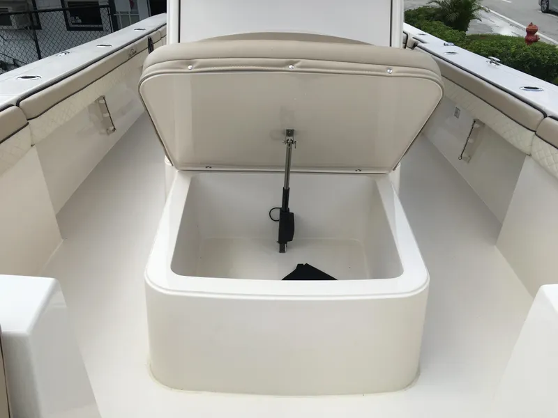 Slide: The Image of Open storage compartment on 2026 Sea Chaser 35 HFC boat deck. - 11