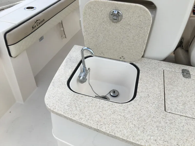 Slide: The Image of 2026 Sea Chaser 35 HFC boat sink and countertop detail. - 25