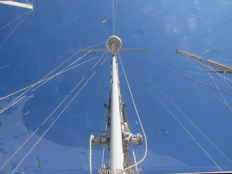Slide: The Image of Mast and rigging of 2009 Custom Pilothouse Cutter against clear blue sky. - 10