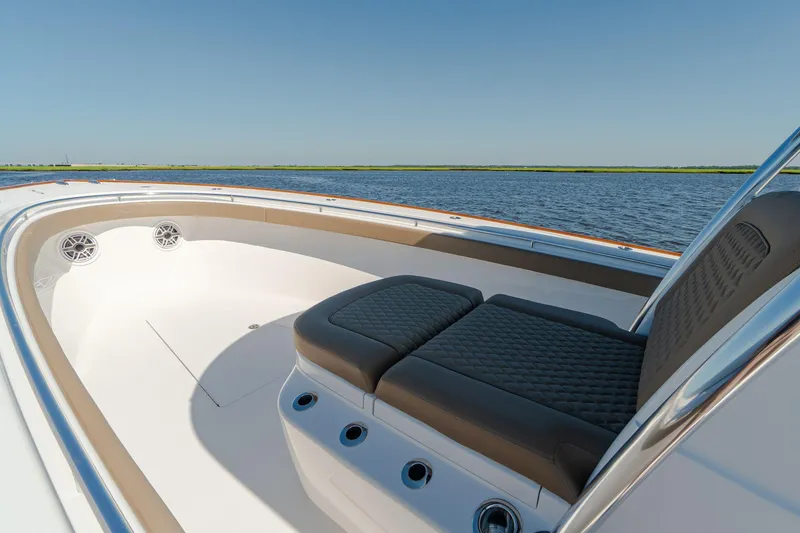 Slide: The Image of 2025 Valhalla Boatworks V-37 bow seating area with ocean view. - 6