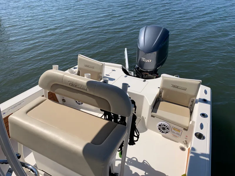 Slide: The Image of 2017 Pathfinder 2500 Hybrid boat with Yamaha 300 engine on calm water. - 35