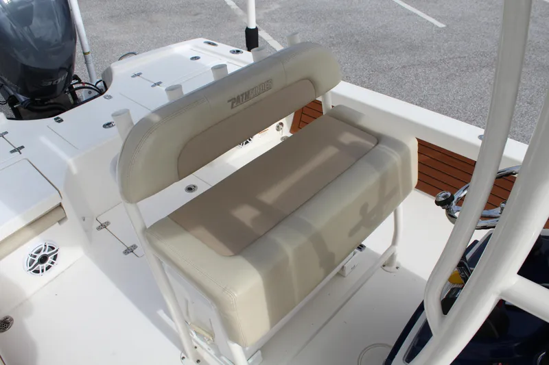 Slide: The Image of 2017 Pathfinder 2500 Hybrid boat seat with beige upholstery and sturdy frame. - 37