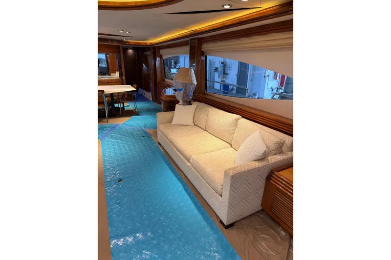 Slide: The Image of Luxurious interior of 2002 Sunseeker 105 Yacht with elegant sofa and ambient lighting. - 28