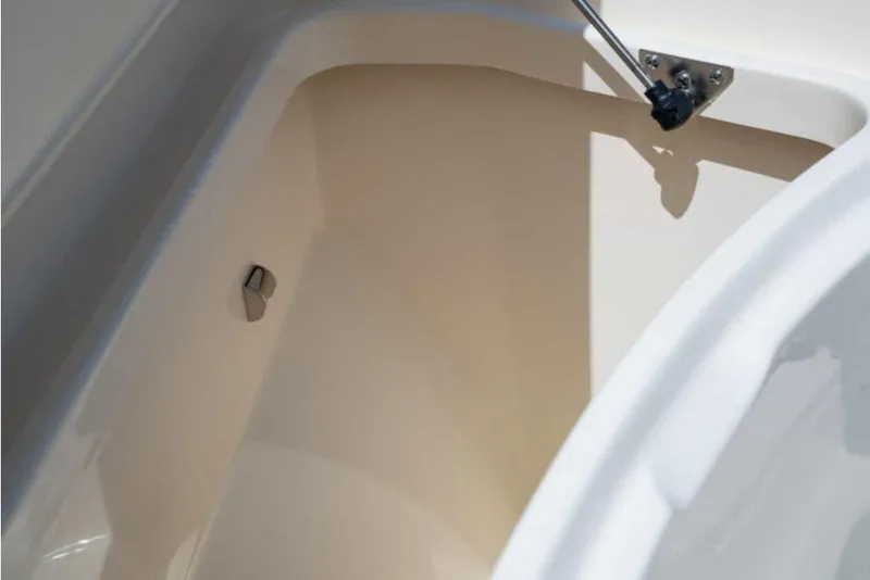 Slide: The Image of 2023 Scout 330 LXF boat storage compartment. - 46