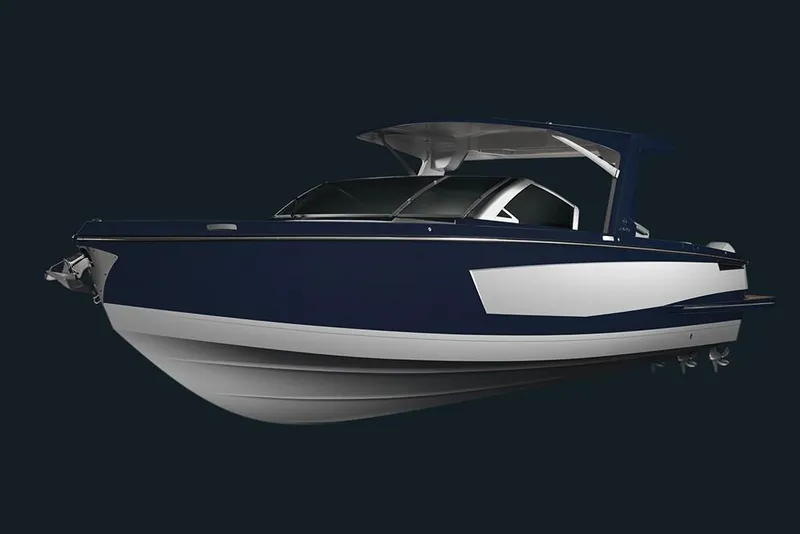 Slide: The Image of 2023 Aviara AV36 luxury powerboat with sleek design and modern features. - 1