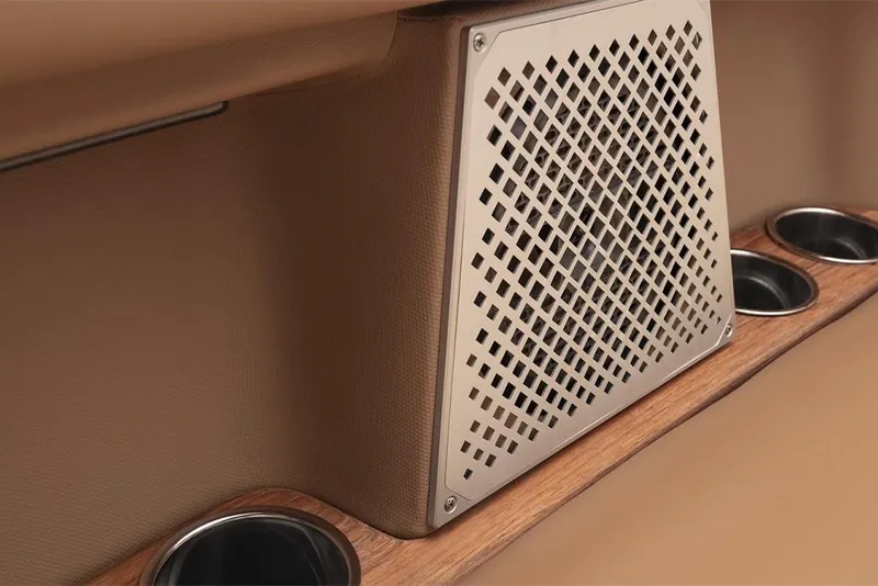 Slide: The Image of 2023 Aviara AV36 interior detail with speaker and cup holders. - 21