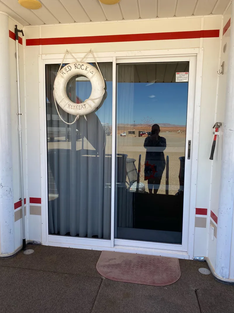 Slide: The Image of 2003 Stardust Cruisers Red Rock Retreat Week 26 houseboat entrance with sliding glass door. - 6
