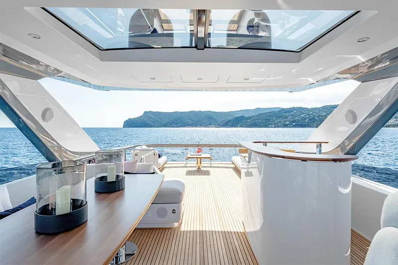 Slide: The Image of Luxurious deck of 2023 Azimut 78 yacht with ocean view and modern furnishings. - 6