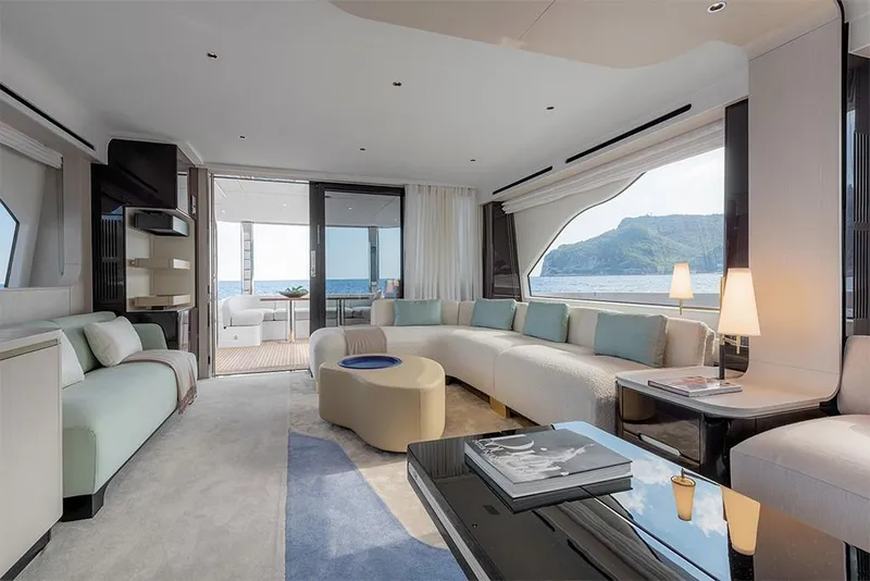Slide: The Image of Luxurious interior of 2023 Azimut 78 yacht with panoramic ocean views. - 9