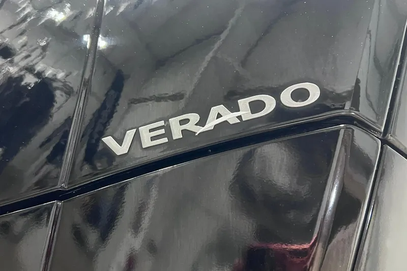 Slide: The Image of Close-up of Verado logo on 2022 Harris FloteBote SOLTHICE 250. - 53