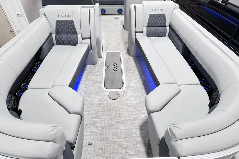 Slide: The Image of Luxurious interior of 2022 Harris FloteBote SOLTHICE 250 pontoon boat with plush seating. - 6