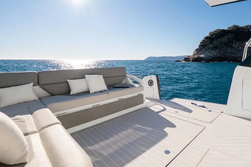 Slide: The Image of Luxury deck of 2023 Azimut Verve 47 yacht with ocean view. - 14