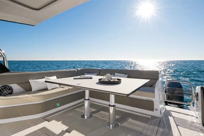 Slide: The Image of Luxury seating area on Azimut Verve 47 yacht, 2023 model, with ocean view. - 17