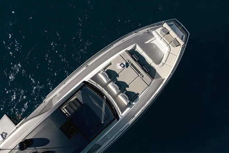 Slide: The Image of Top view of 2023 Azimut Verve 47 luxury yacht on the water. - 5