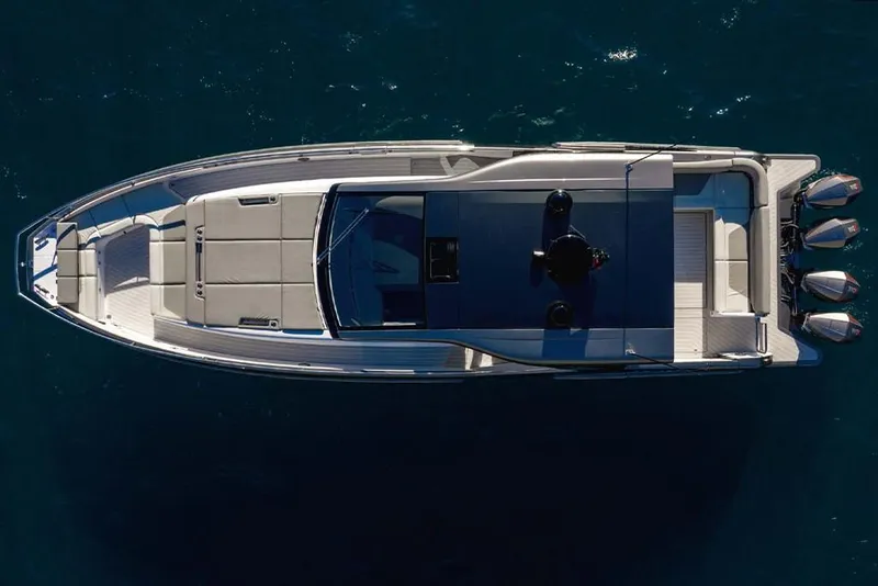 Slide: The Image of Top view of 2023 Azimut Verve 47 luxury yacht on the water. - 6