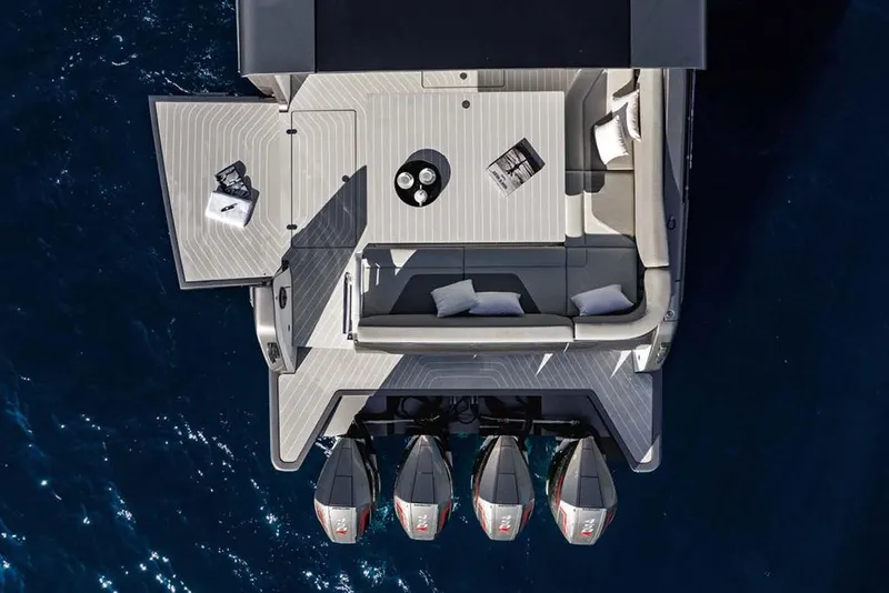 Slide: The Image of Top view of 2023 Azimut Verve 47 luxury yacht with triple outboard engines. - 7