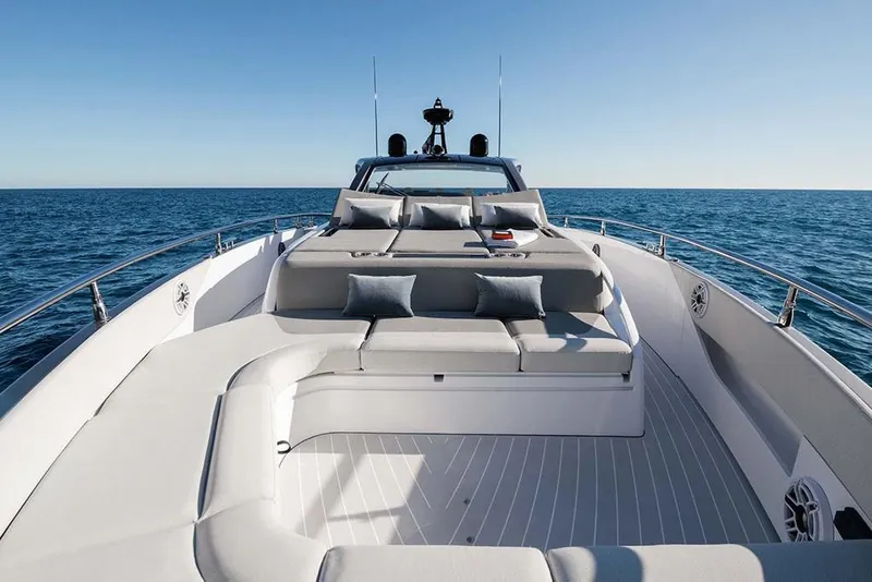 Slide: The Image of 2023 Azimut Verve 47 luxury yacht with spacious sun deck on open sea. - 9