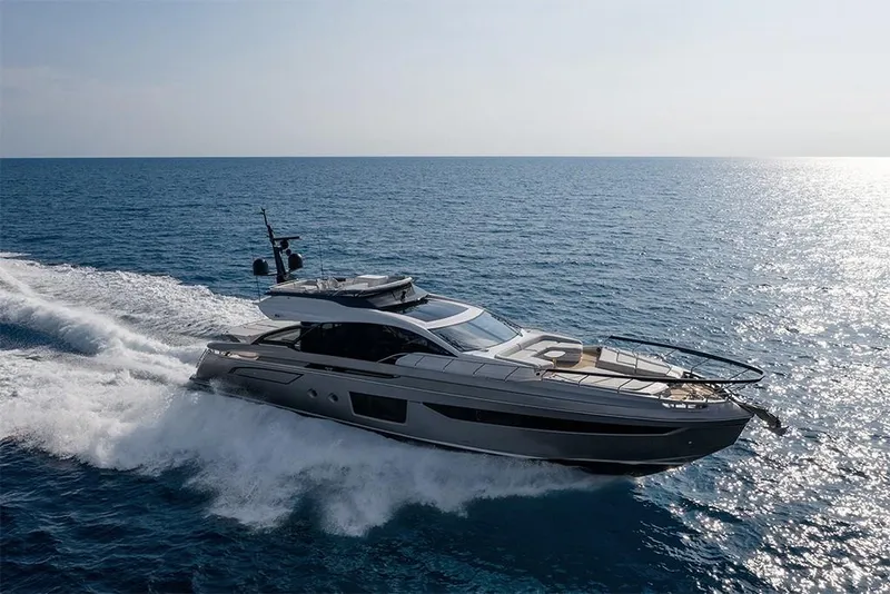 Slide: The Image of 2023 Azimut S8 luxury yacht cruising on open sea. - 0
