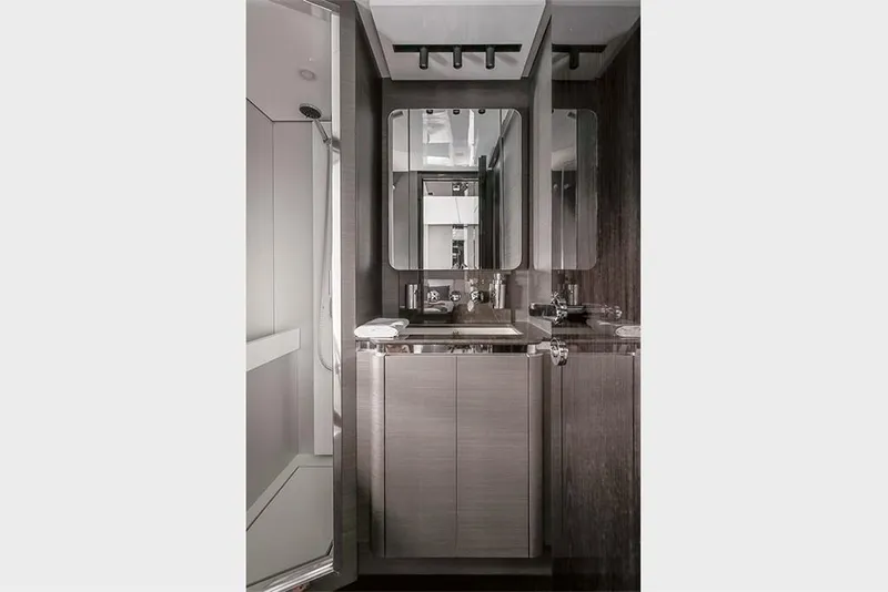 Slide: The Image of Luxurious bathroom in 2023 Azimut S8 yacht with modern fixtures and sleek design. - 22
