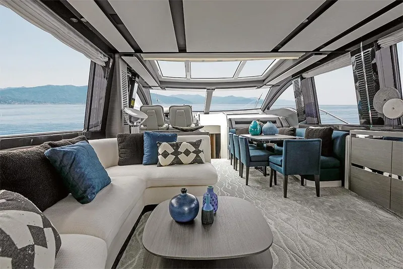Slide: The Image of Luxurious interior of 2023 Azimut S8 yacht with modern furnishings and ocean view. - 9