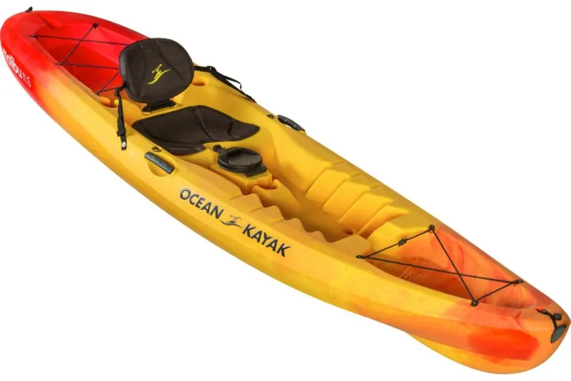 Slide: The Image of 2023 Ocean Kayak Malibu 11.5, yellow and red sit-on-top kayak with adjustable seat. - 18