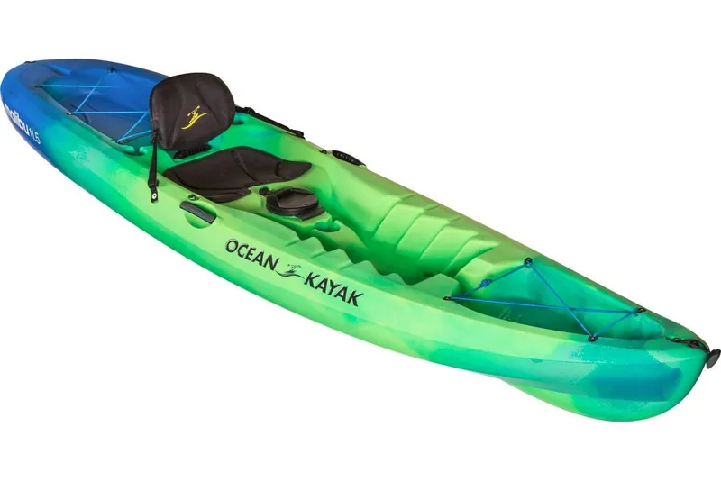 Slide: The Image of 2023 Ocean Kayak Malibu 11.5, green and blue sit-on-top kayak with adjustable seat. - 19
