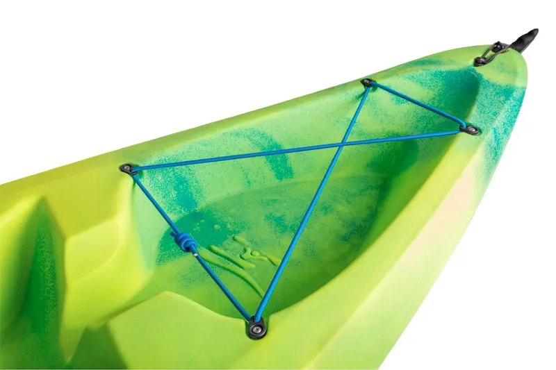 Slide: The Image of Close-up of Ocean Kayak Malibu 11.5, 2023 model, green with blue bungee cords. - 25