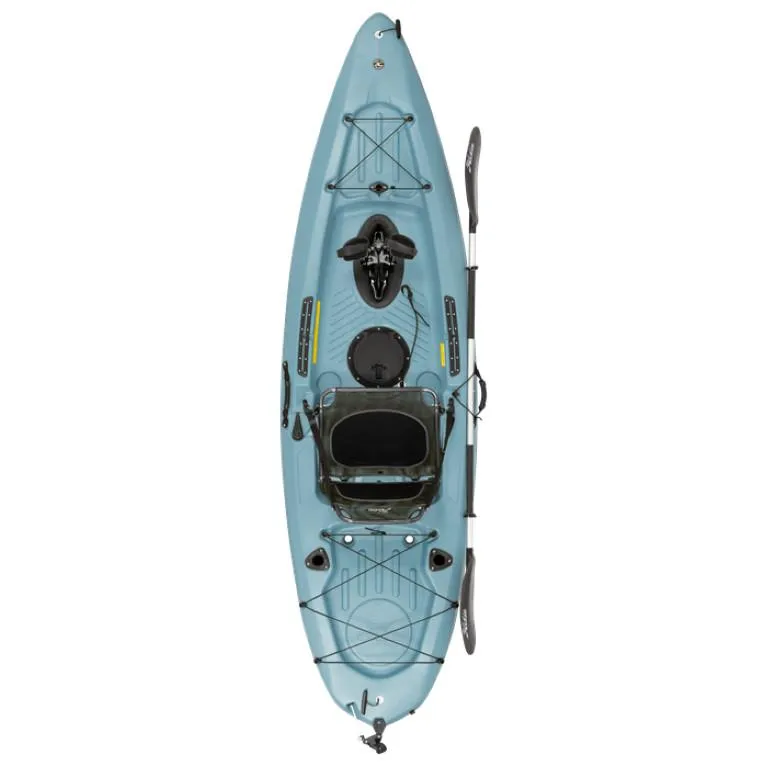 Slide: The Image of 2023 Hobie Passport 10.5 kayak in blue with paddle and storage compartments. - 6