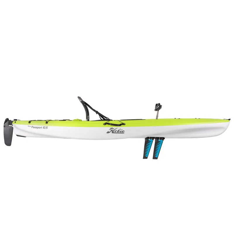 Slide: The Image of 2023 Hobie Passport 10.5 kayak, lime green and white, side view. - 8