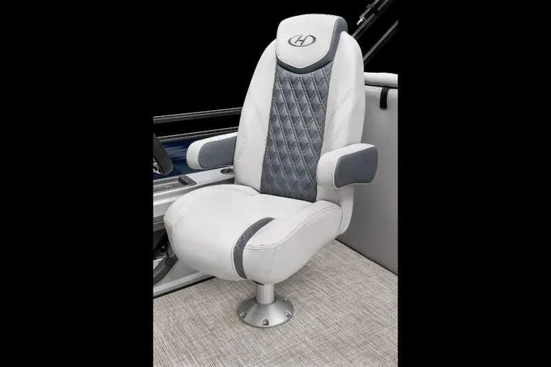 Slide: The Image of 2022 Harris Solstice 230 boat captain's chair with diamond-stitched upholstery. - 10