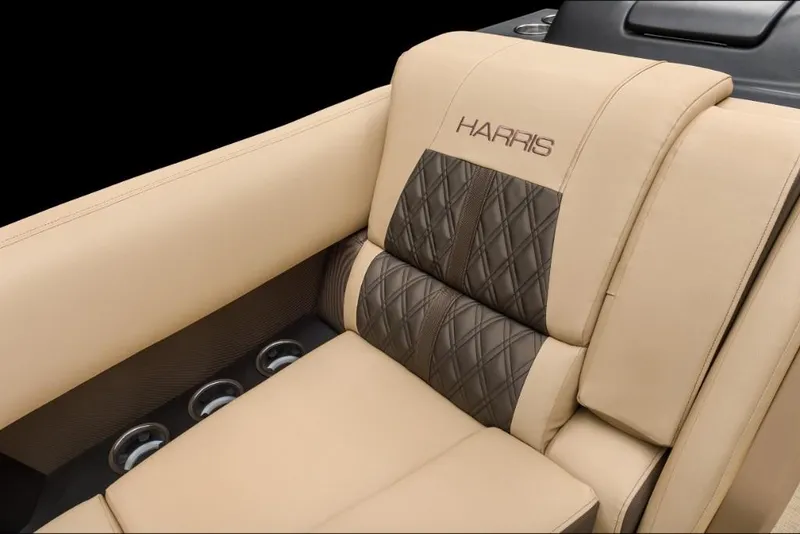 Slide: The Image of 2022 Harris Solstice 230 boat seat with beige and brown diamond-stitched upholstery. - 13