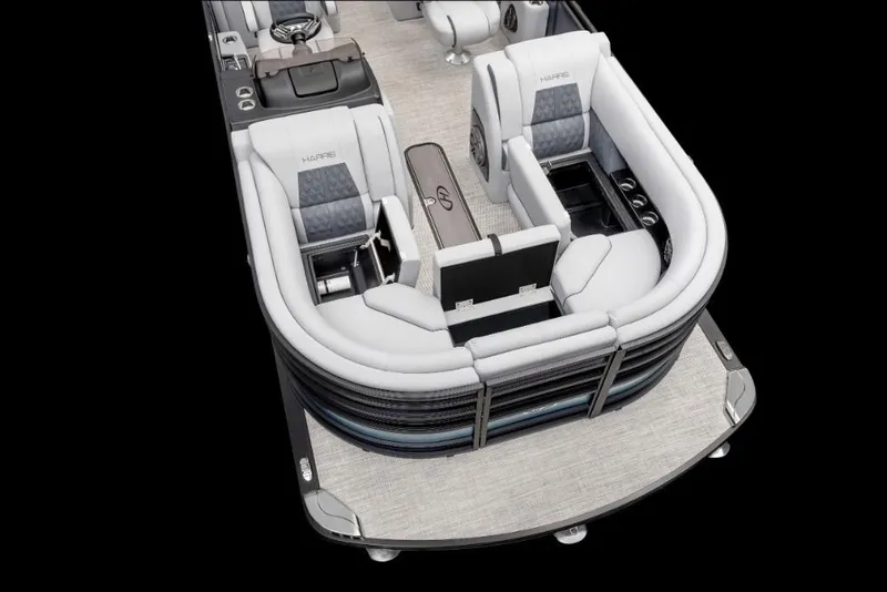 Slide: The Image of 2022 Harris Solstice 230 pontoon boat interior with luxurious seating. - 5