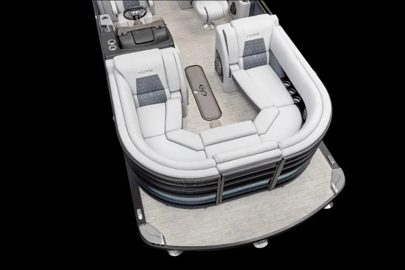Slide: The Image of 2022 Harris Solstice 230 pontoon boat interior with plush seating and modern design. - 6