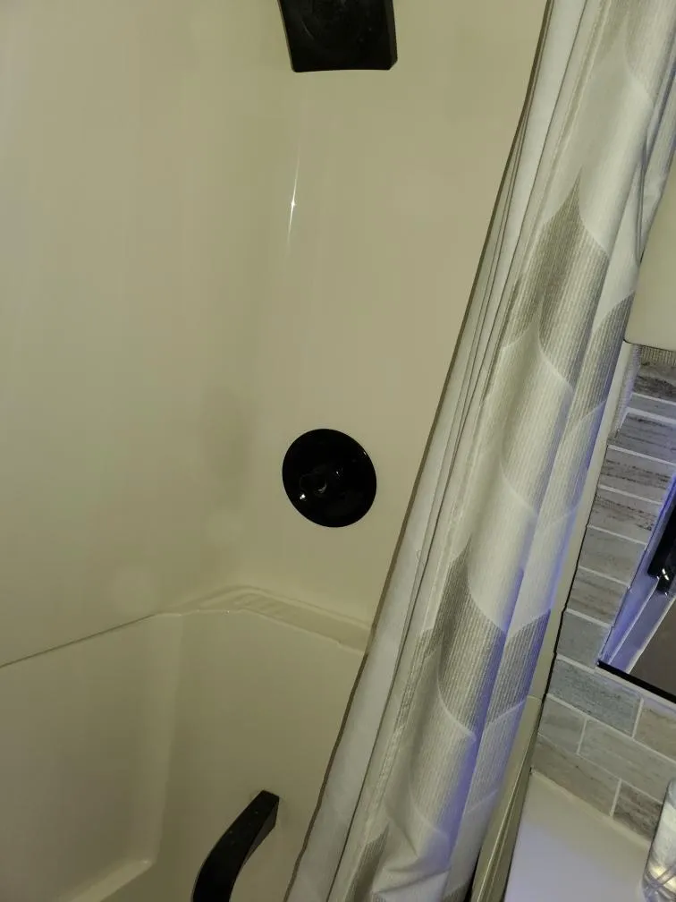 Slide: The Image of Shower in 1991 Cruisers Yachts 3850 Aft Cabin with curtain. - 25