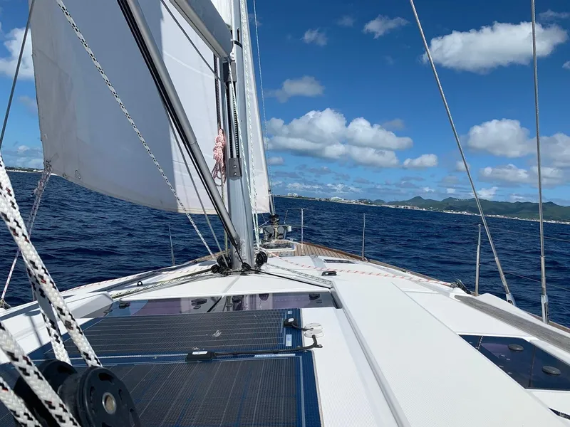 Slide: The Image of Jeanneau Sun Odyssey 469 sailing on open sea under clear blue skies, 2015 model. - 31