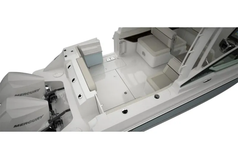 Slide: The Image of 2023 Boston Whaler 280 Vantage boat interior with Mercury engines. - 10